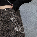 Harajuku Style Denim Leopard Print High Waist Skirt