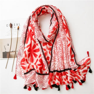 Buy red Women Floral Neck Scarves