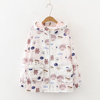 Buy white Printed Loose Hooded Trench Coat