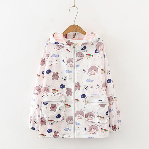 Printed Loose Hooded Trench Coat