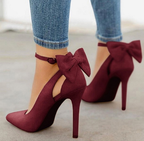 Leather Bow Strapped Soft High Heels