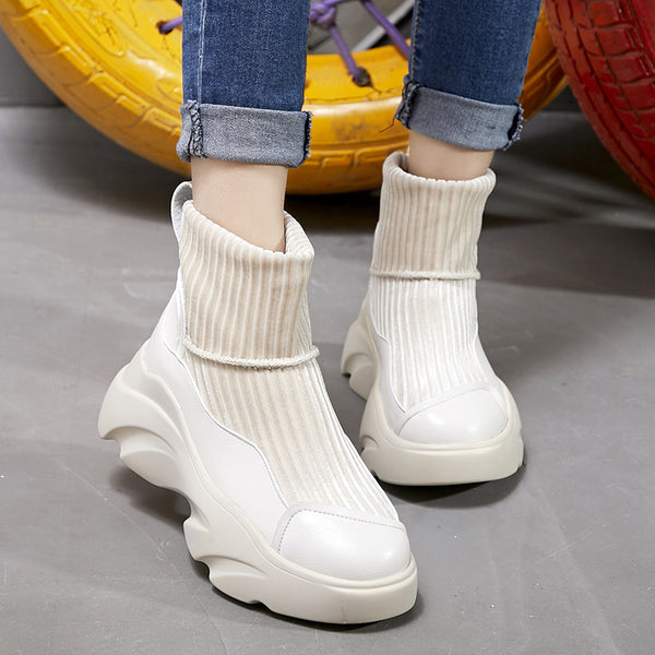 Stretch Platform Knit Stitching Sock Sneakers