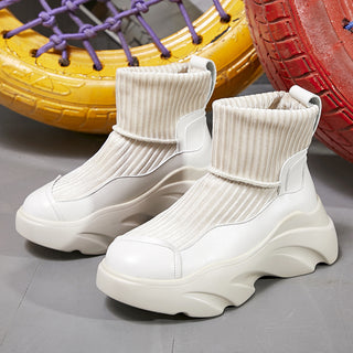 Buy white Stretch Platform Knit Stitching Sock Sneakers