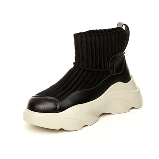 Buy black Stretch Platform Knit Stitching Sock Sneakers