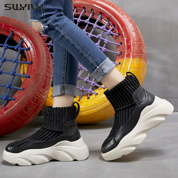 Stretch Platform Knit Stitching Sock Sneakers