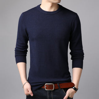 Buy navy-blue Men Thin Slim Round Neck Sweater