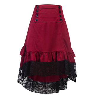 Buy red High Waist Ruffled Lace Retro Skirt