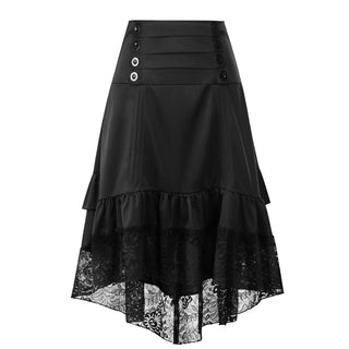 Buy black High Waist Ruffled Lace Retro Skirt