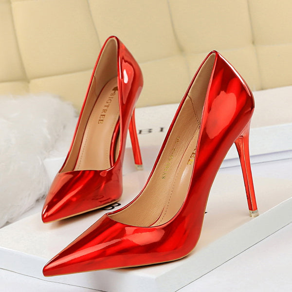 Women Glossy Patent Leather Heels