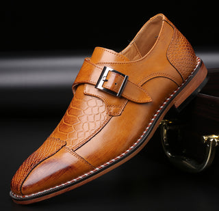 Buy brown Men&#39;s Low-heel Belt Buckle Business Shoes