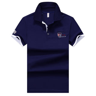 Buy navy-blue Men Half-Sleeved Lapel Polo Shirt