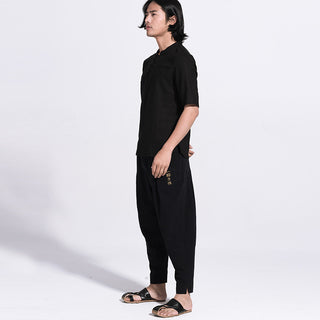 Men Linen Embroidery Casual Loose Pants