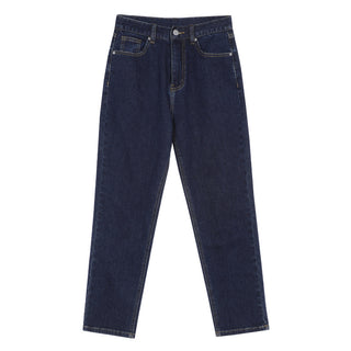 Buy dark-blue High Waist Slim Straight Capris Jeans