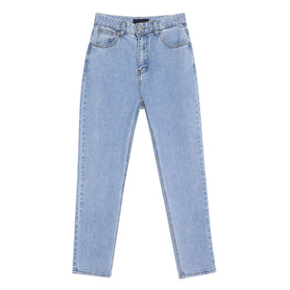 Buy blue Bleached Washed High Waist Slim Straight Capris Jeans