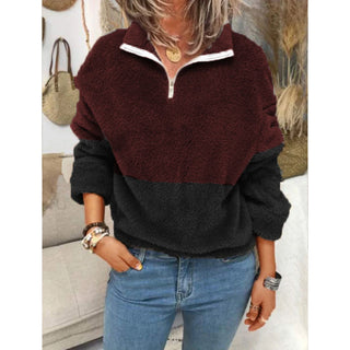 Buy dark-red Velvet Double-Sided Fleece Sweater