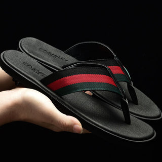 Buy red-black Unisex Thin Leather Flip Flops