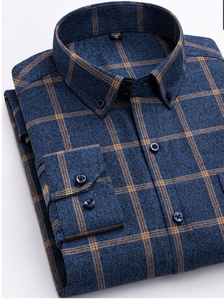 Men Long Sleeve Cotton Plaid Shirt