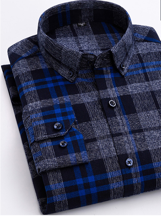 Men Long Sleeve Cotton Plaid Shirt