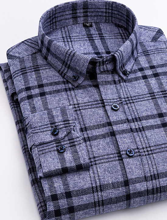 Men Long Sleeve Cotton Plaid Shirt