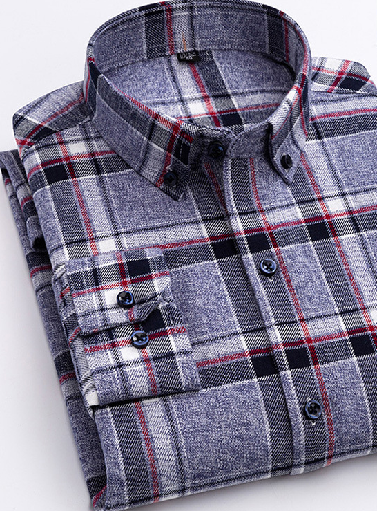 Men Long Sleeve Cotton Plaid Shirt