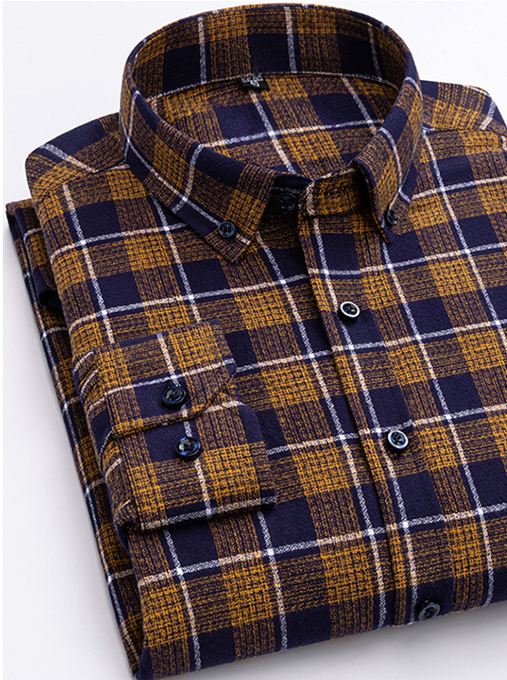 Men Long Sleeve Cotton Plaid Shirt