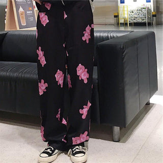 Wide Leg Casual Bear Printed Pants