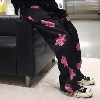 Wide Leg Casual Bear Printed Pants