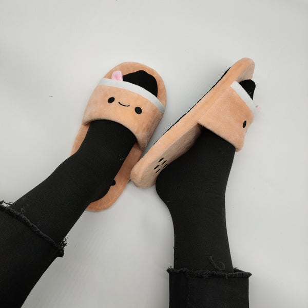 Women Boba Printed Plush Slip-on Comfort Shoes