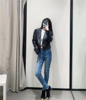 Women Leather One-button Blazer Jacket