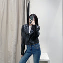 Women Leather One-button Blazer Jacket