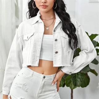 Buy white Women Split Back Denim Jean Jacket