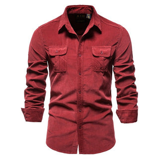 Buy red Men Long Sleeve Linen Shirts