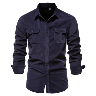 Buy navy-blue Men Long Sleeve Linen Shirts