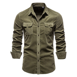 Buy army-green Men Long Sleeve Linen Shirts