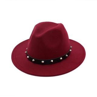 Buy wine-red Men Spiked Monochrome Felt Hat