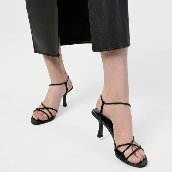 Simple Diagonal Slim Heel Open Toe Strap Sandals