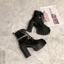 Women Platform Leather Chain Boots