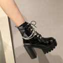 Women Platform Leather Chain Boots