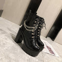 Women Platform Leather Chain Boots