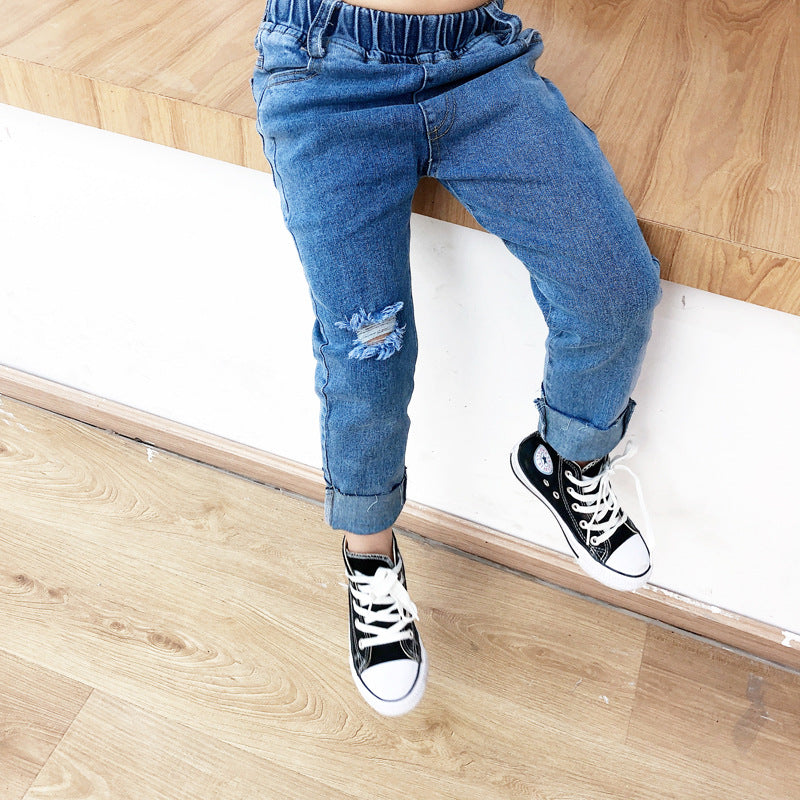 Unisex Ripped Jeans Denim Trousers