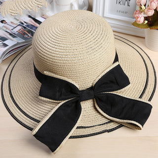 Buy beige Women Big Brim Beach Straw Hat with Bow