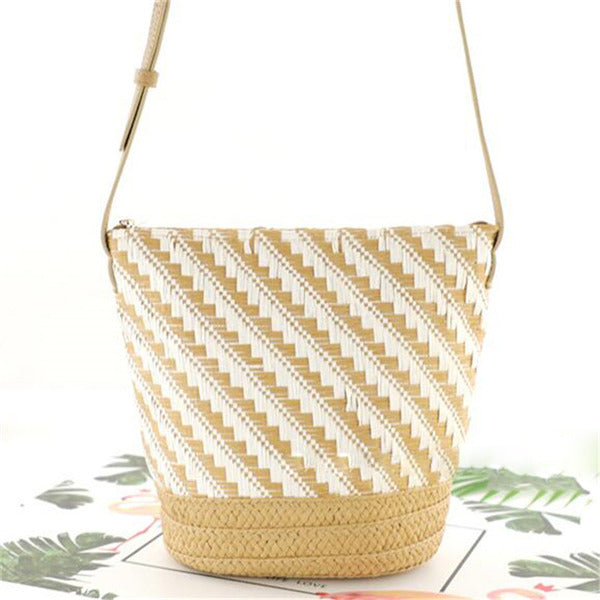 Women Striped Shoulder and Straw Bag