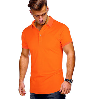 Buy orange Men Pure Color Short-sleeved Polo Shirt