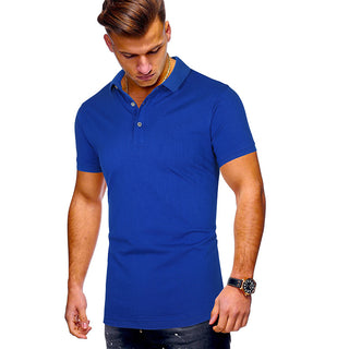 Buy blue Men Pure Color Short-sleeved Polo Shirt