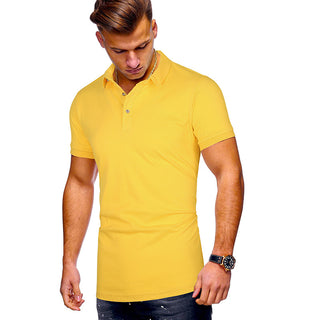 Buy yellow Men Pure Color Short-sleeved Polo Shirt