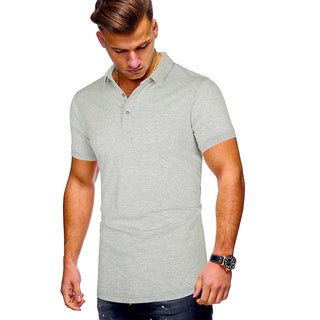 Buy gray Men Pure Color Short-sleeved Polo Shirt