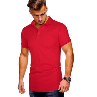 Buy red Men Pure Color Short-sleeved Polo Shirt