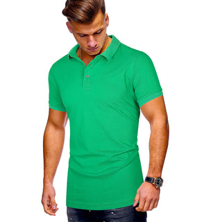 Buy green Men Pure Color Short-sleeved Polo Shirt