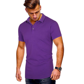 Buy purple Men Pure Color Short-sleeved Polo Shirt