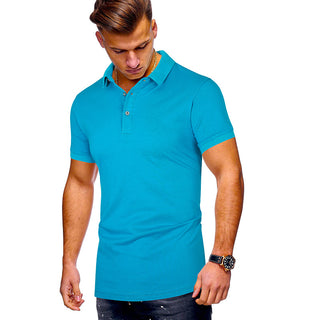 Buy light-blue Men Pure Color Short-sleeved Polo Shirt